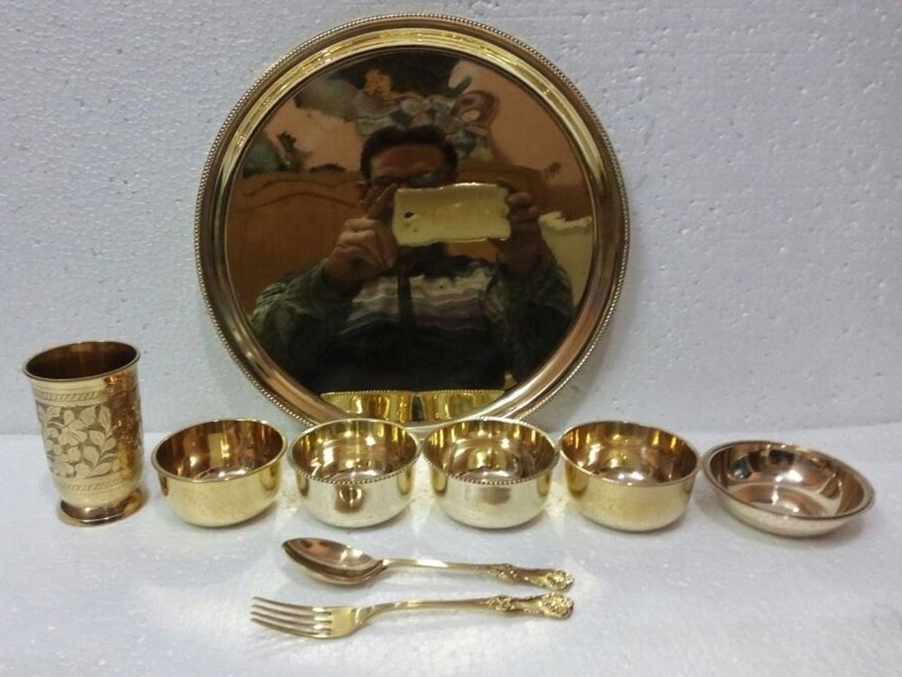 Golden Brass Thali Set, For Dinner