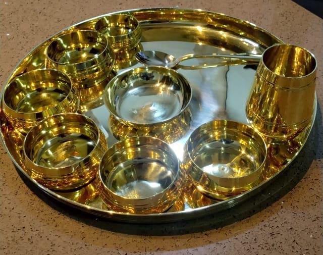 10 Piece Brass Thali Set, For Kitchen