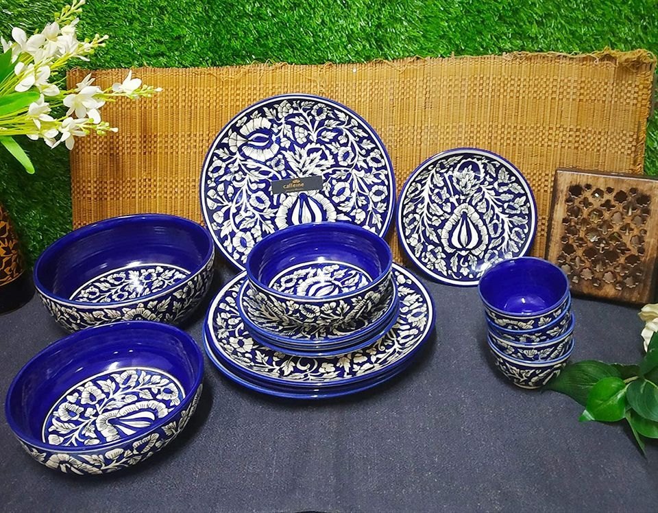 Blue Ceramics Mughal Paining Dinner Set, For Home, Packaging Type: Thermacol Packing img