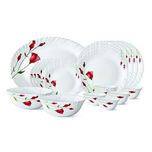 White, Red Ceramic Rose Printed Dinner Set, Packaging Type: Thermocol Box, For Home, Restaurant