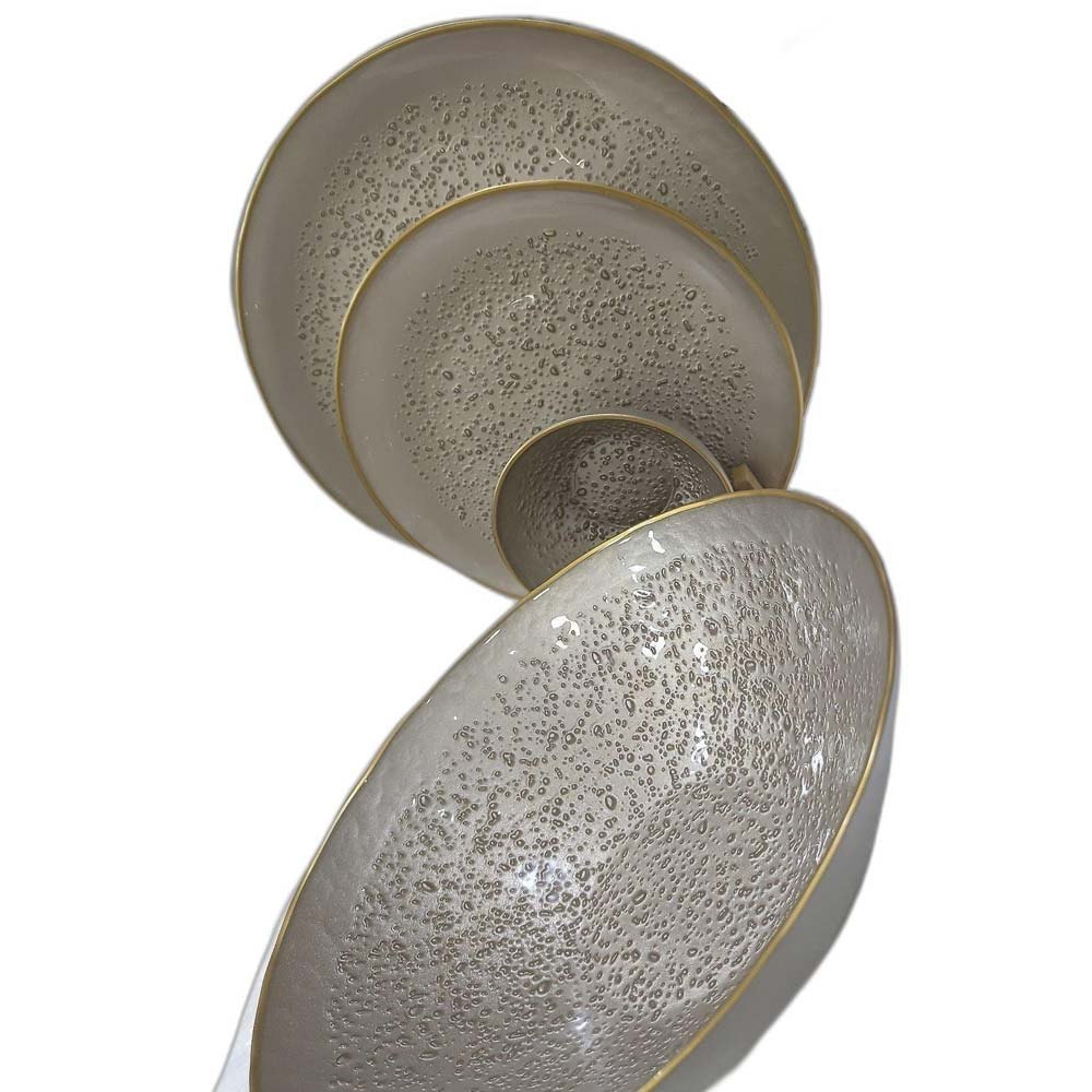 Golden And Grey Ceramic Dinner Set, Packaging Type: Box, 26 Pcs