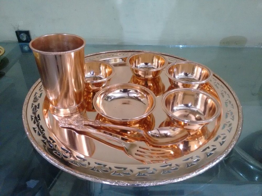 Polished Brown Copper Thali Set