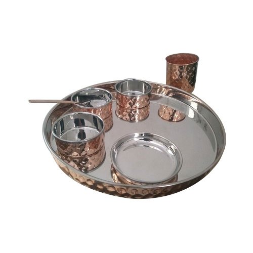 Hammered Copper Dinner Meal Thali Set, Packaging Type: Box