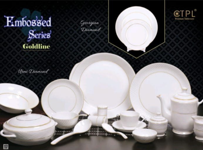 Bone china CTPL White Premium Dinner Set, For Home, 61 Pieces img