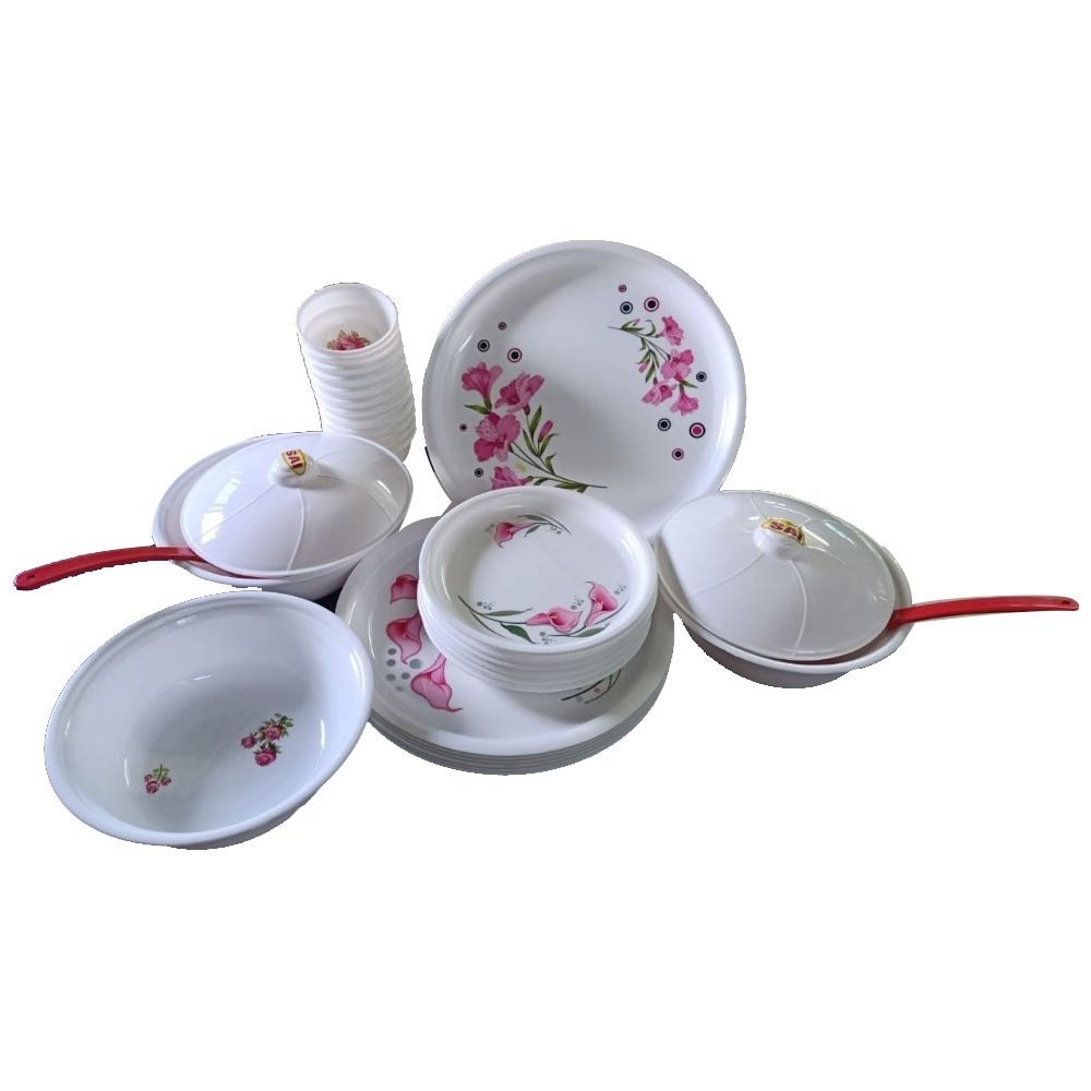 White 32 Piece Plastic Dinner Set, For Home and Hotel