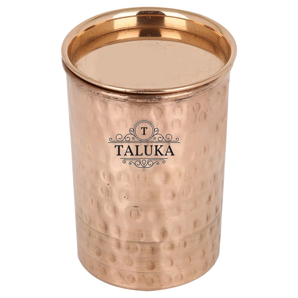 Taluka Brown Copper Hammer Glass With Lid, Capacity: 300 ml, Size: 4 X 3 Inch