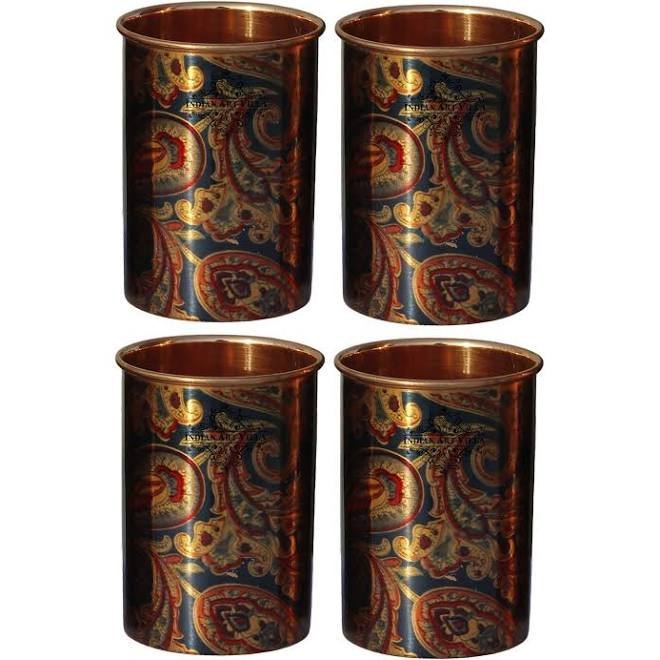 Meenakari Printed Copper Glass, Set Of 4, Copper Tumbler For Diwali & Corporate Gifting Items