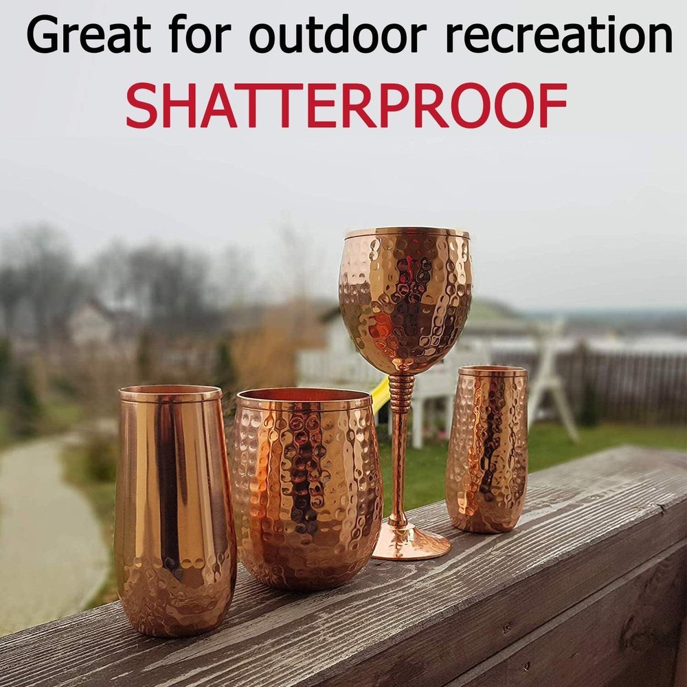 Hammered Round Copper Glass Tumbler, Size: 200 Ml, Capacity: 300 Ml