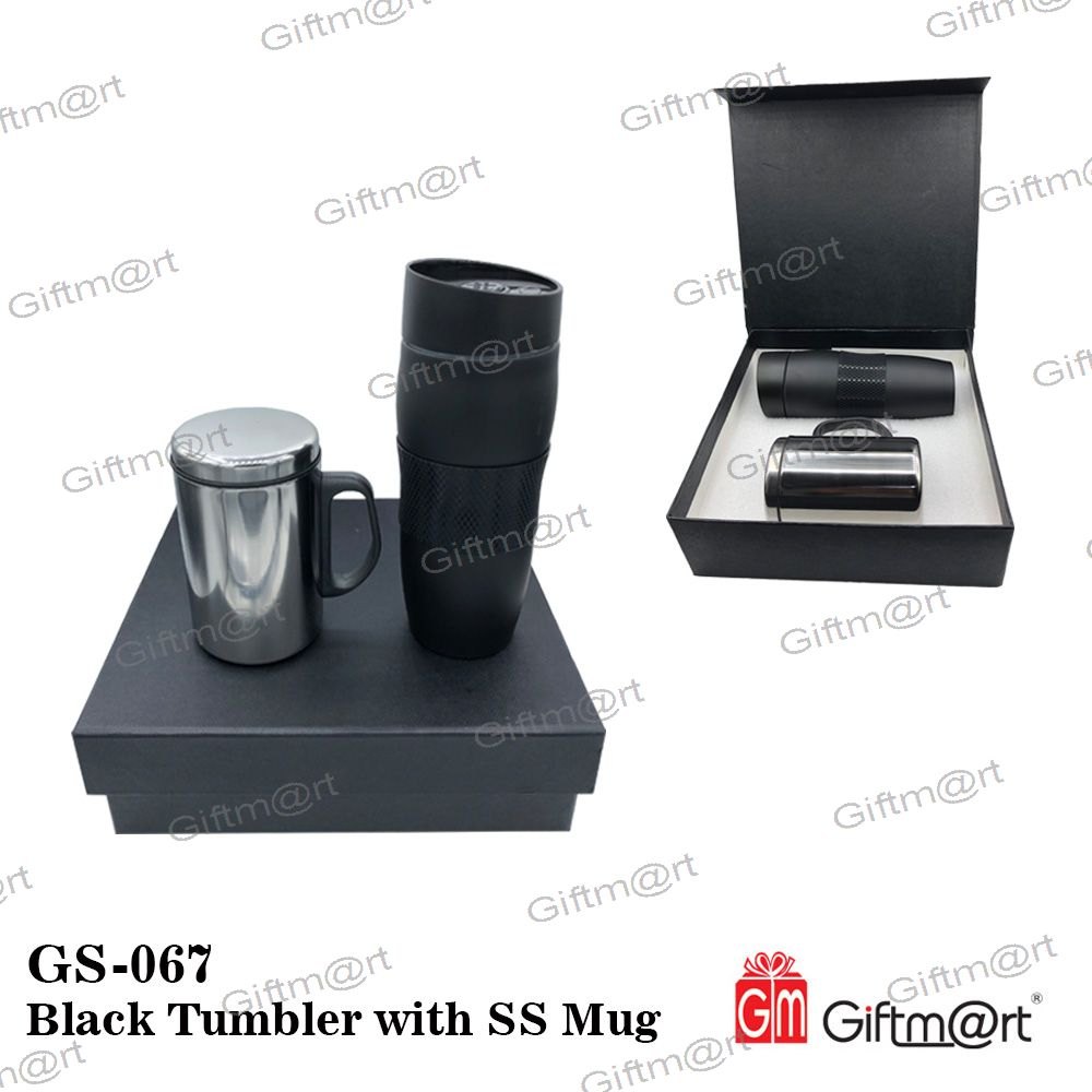 Black Tumbler With SS Mug Gift Set, For Gifting, Size: 23.5 X 25.5 Cm