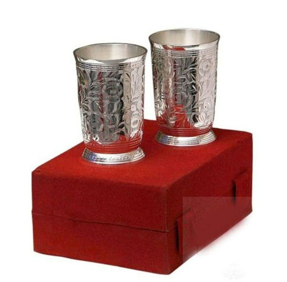Silver Plated Glass Set, Packaging Type: Red Velvet Box, Size: 6 Inch