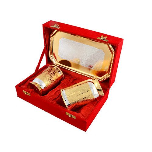 Anand Crafts Brass Silver & Gold Plated Water Glass Set, Packaging Type: Red Velvet Box