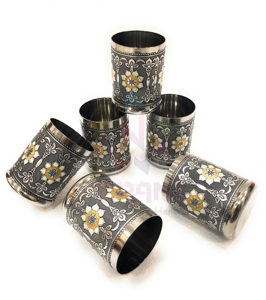 Navrang Tumbler Meenakari Glass For Home, Capacity: 250 mL