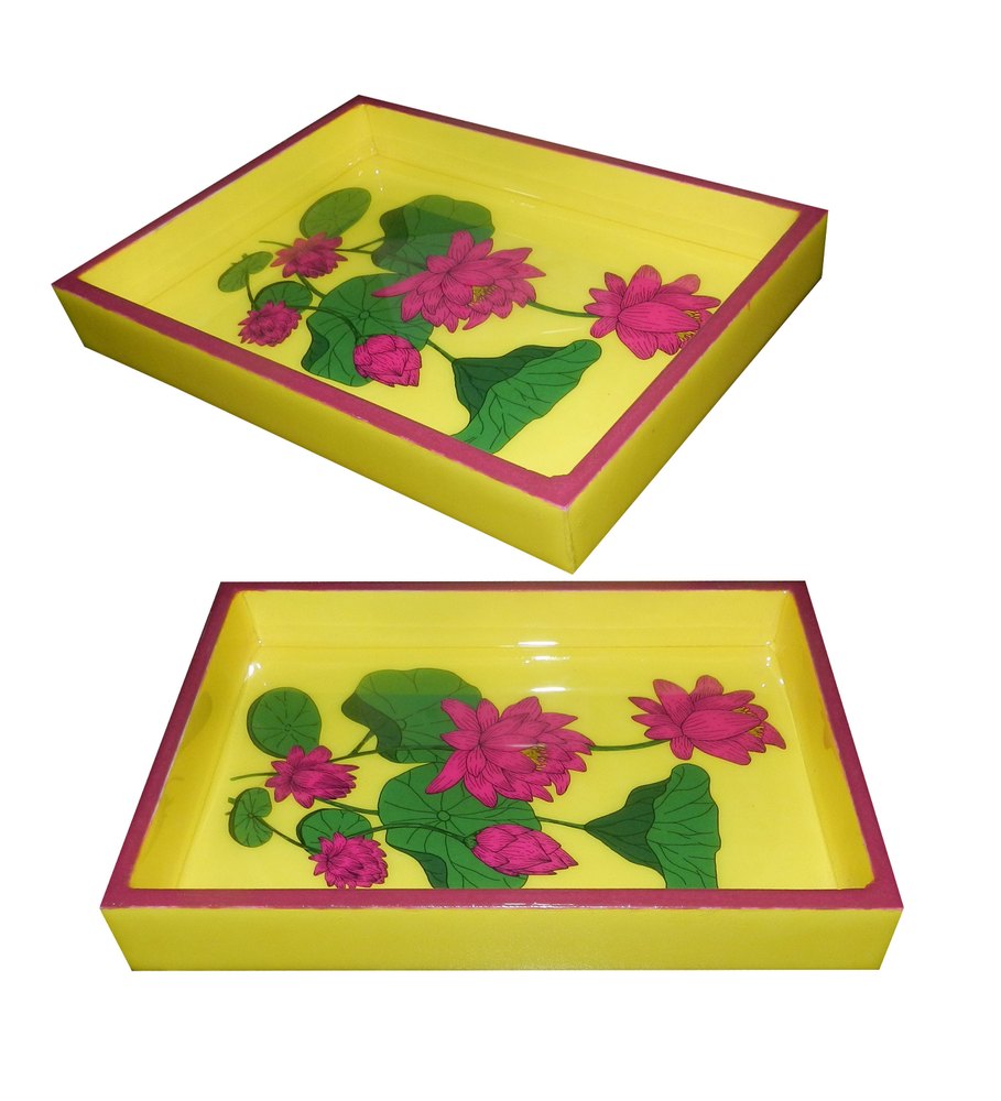 Pink-Knots Yellow Wooden Serving Tray img