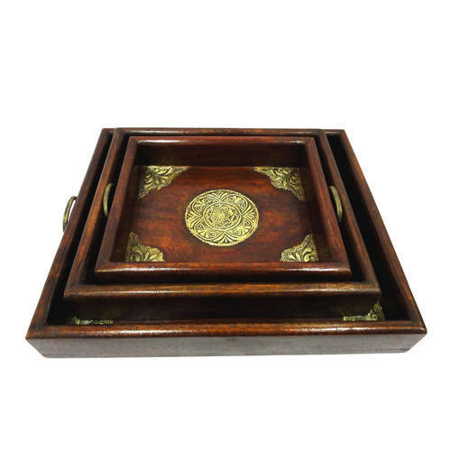 Square Wooden Handicraft Tray Set, For Home, Office