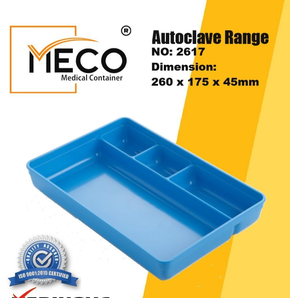 Meco Plastic Autoclavable Compartment Tray-Hospital hollware, Rectangle, Size: 260 X 175 X 43