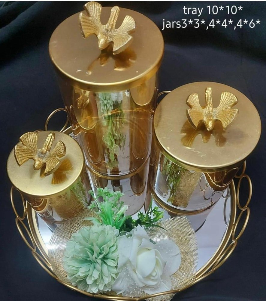 Handcrafted Metal Brass Serving Trays and Dry fruits Jars, For Home HOTEL RESTAURANT, Shape: Circular