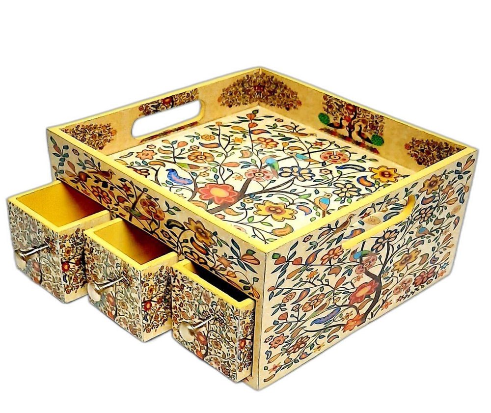 Print With Wood Mdf Wooden Drawers Tray, Shape: Squre, Size: 10*10*4 Inches