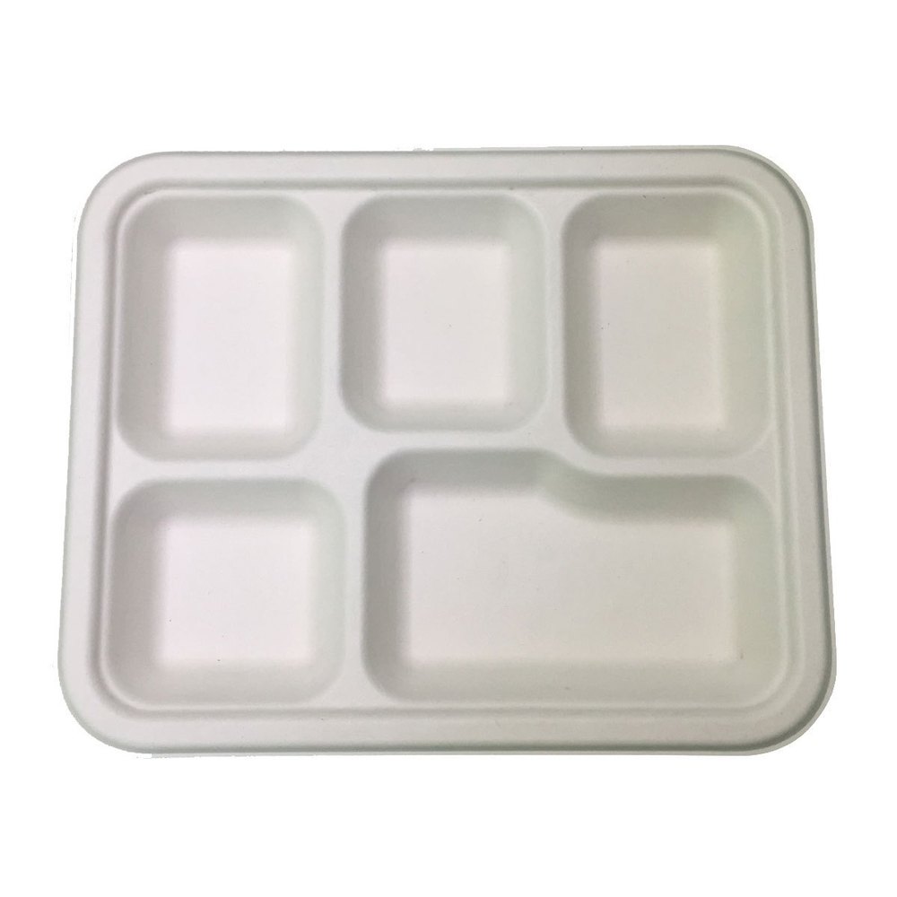 White 5 CP Disposable Plastic Food Meal Tray, For Event and Party Supplies