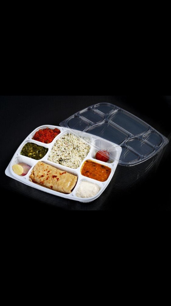 Black and White Plastic 8 CP Meal Tray, For Take Away Food, Shape: Rectangle
