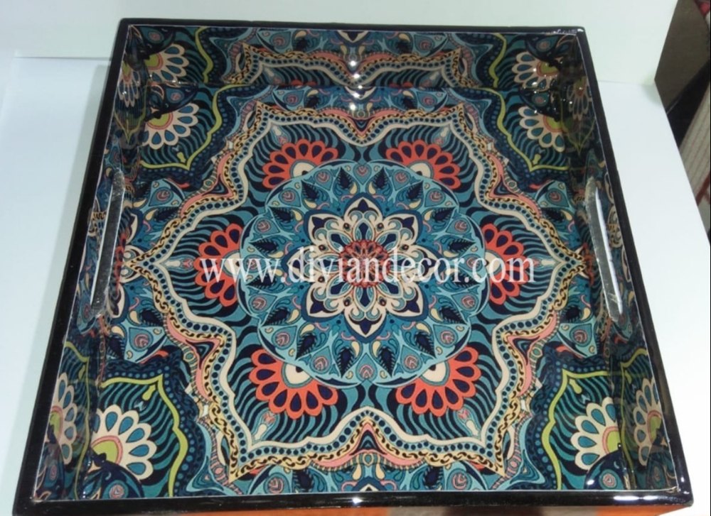 Decorative Enameled Coated Serving Tray for Home and Hotel, Size: 16x12 Inches