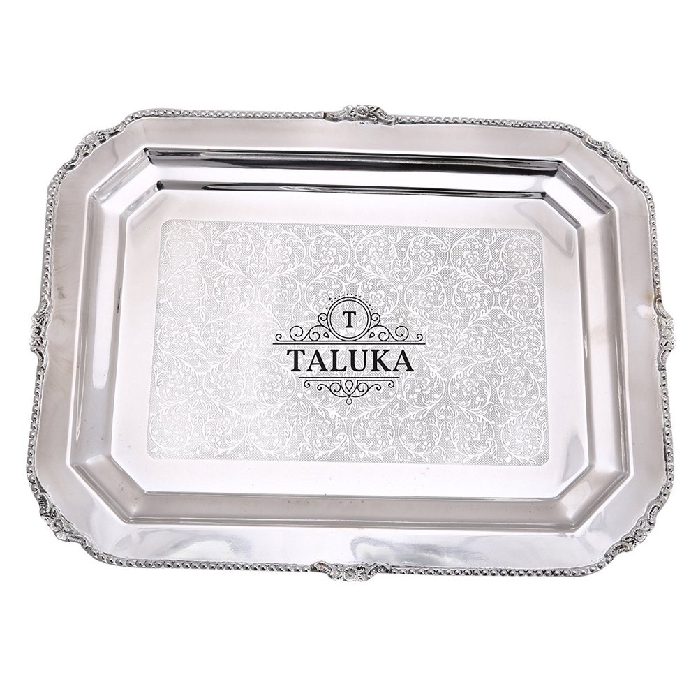 Taluka Silver Brass Rectangular Tray Nickel Plated, Shape: Oval, Size: 16.5 X 12.5 Inch