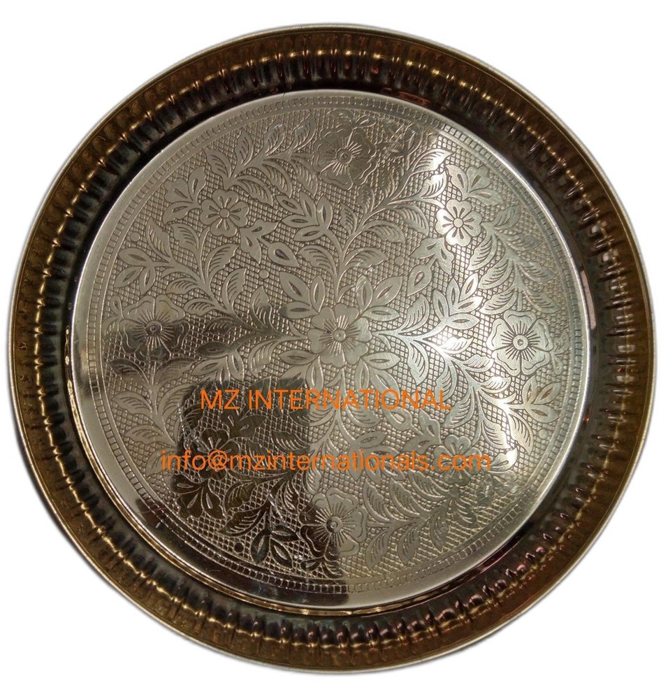 Brass circular tray with engraving polished, Size: 8x1