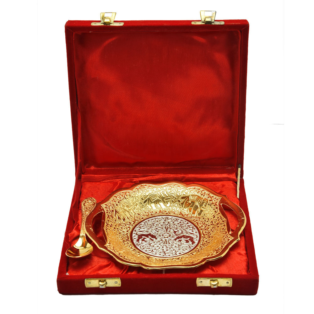 HHI Silver Gold Plated Brass Tray For Return Gift, For Home and Kitchen