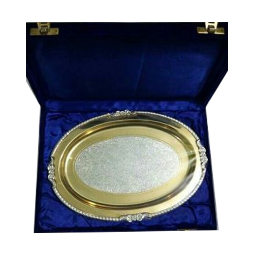 ZS Handicrafts Brass Tray, Shape: Oval, Size: 8 X 10 Inch