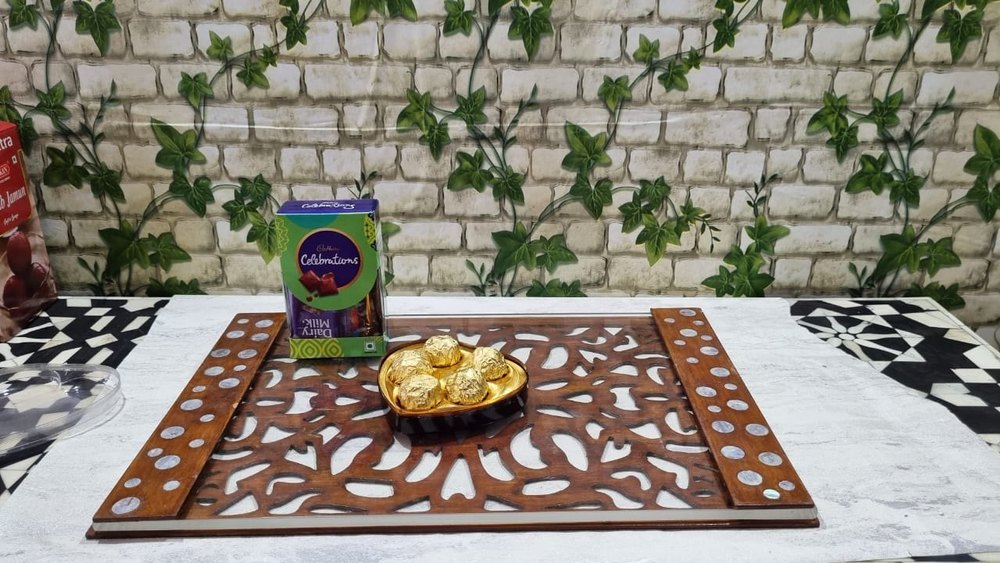 Acrylic Wood Serving Tray Luxury Home Ramadan Eid Food Platter For Hotel Restaurant