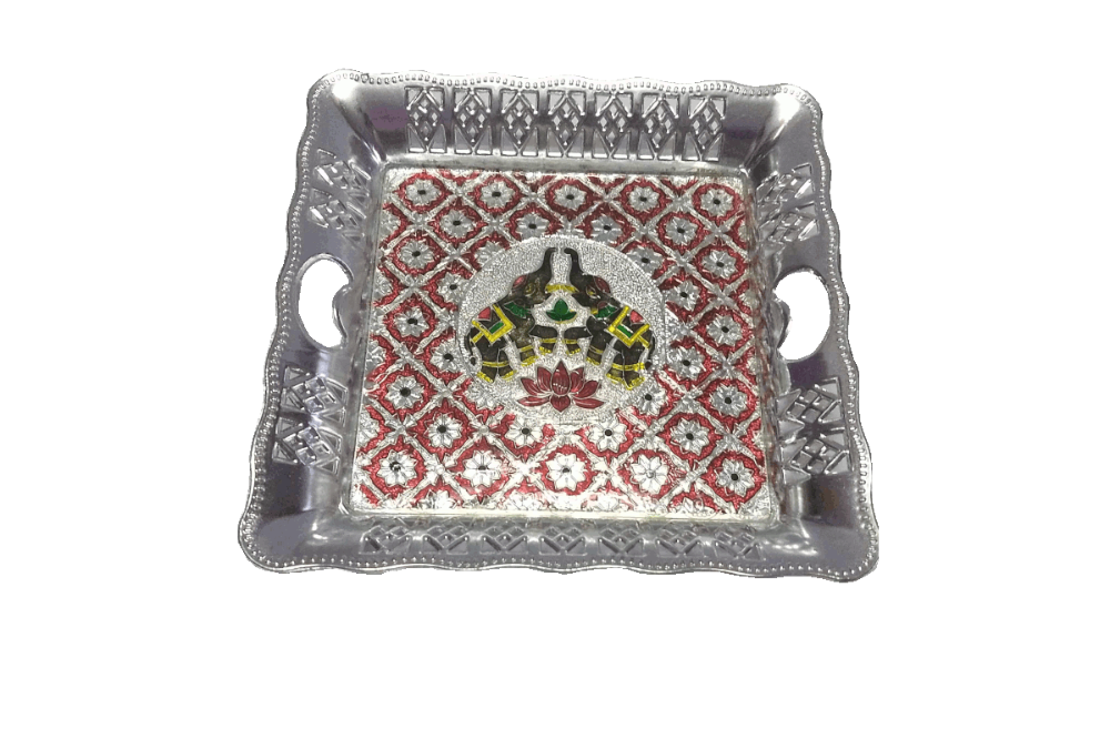 Square Silver Meenakari Tray, Size: 9.25 Inches * 9.25 Inches