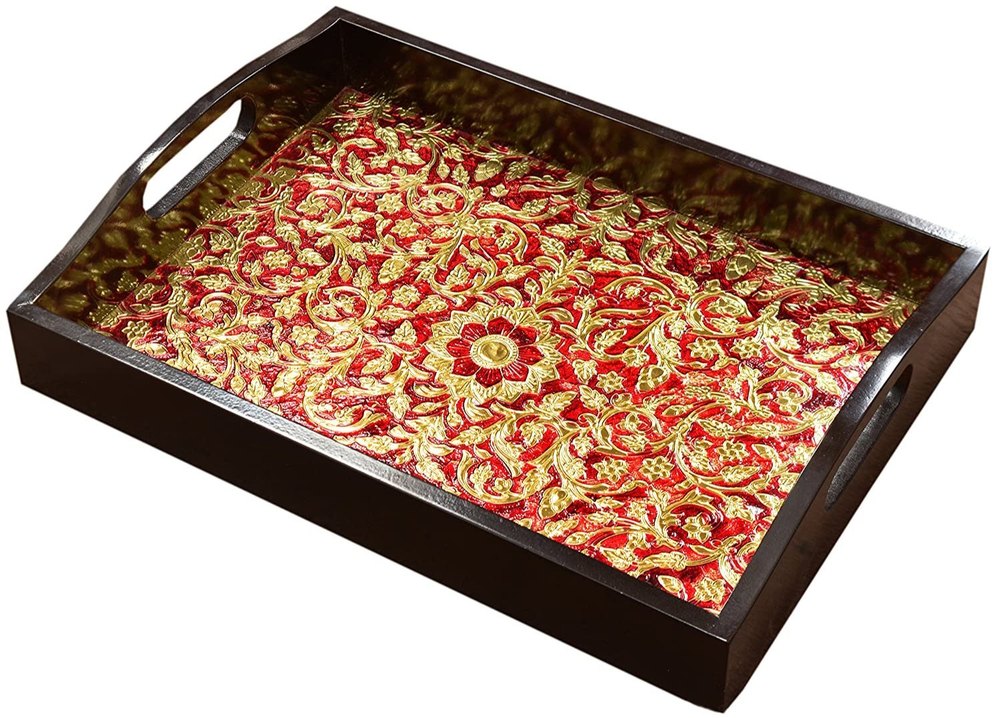 M.H.Q HANDICRAFTS Meena Printed Meenakari Serving Tray, Shape: Rectangle, Size: 12x10 Inch