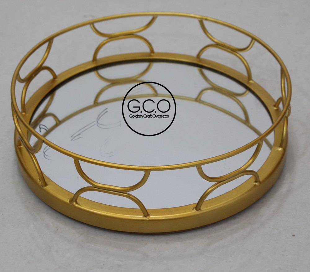 Iron GCO Tray In Ion With Gold Finish, Shape: Circular, Size: 12x12x3