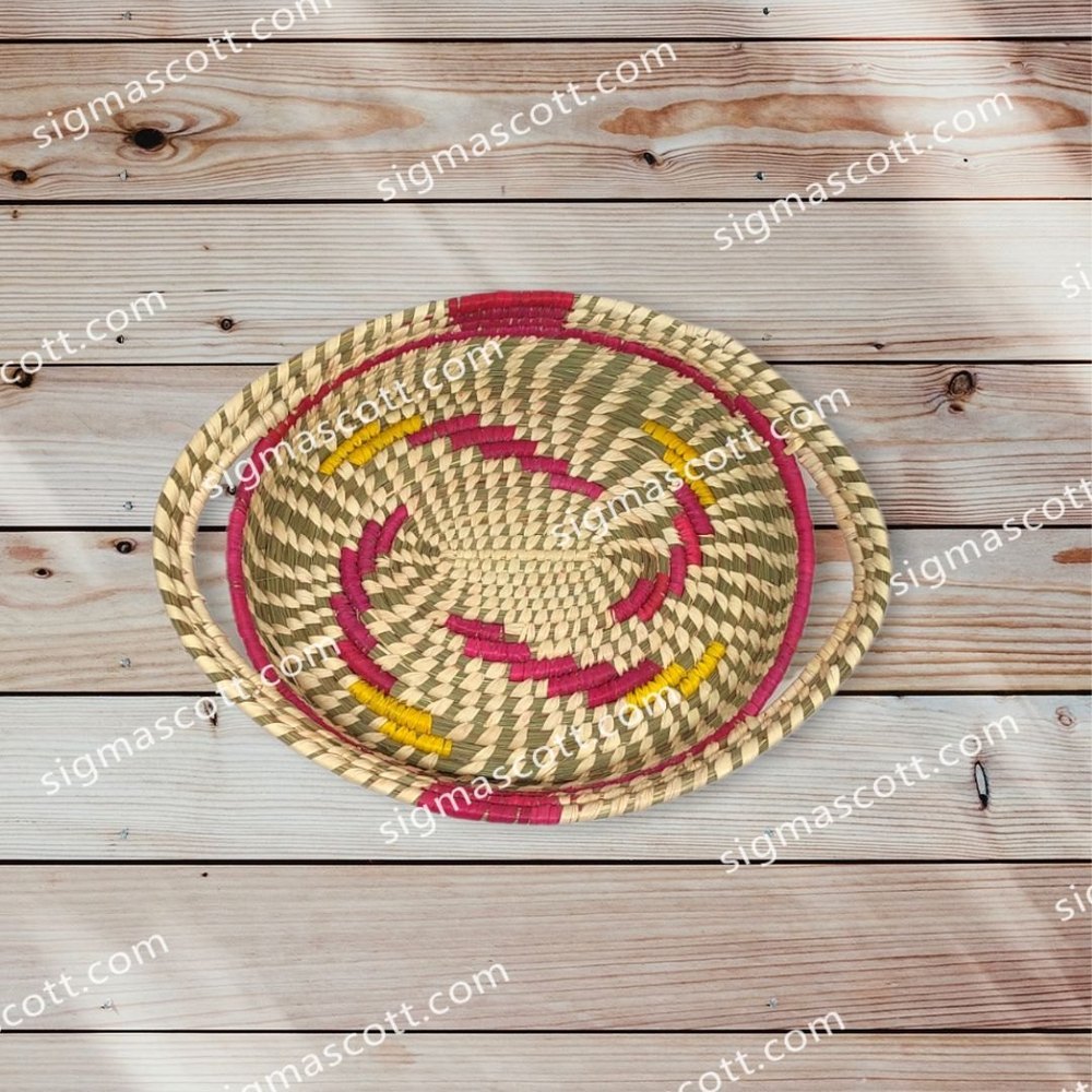 SigmaScott Natural Handicraft Sabai Sea Kauna Grass Oval Tray With Concealed Handle, For Hotel, Size: 14 X 9 X 2