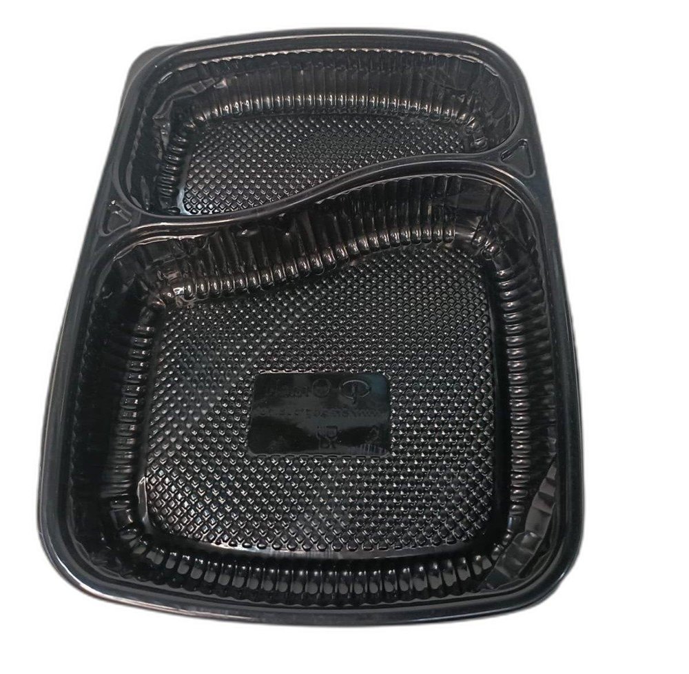 Black 2 Compartment Disposable PP Food Tray