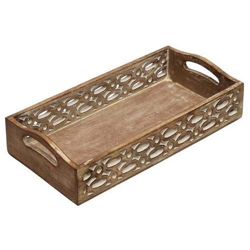 jk handicrafts Carving wooden rustic serving tray, Shape: Rectangle, Size: 15x6 Inch