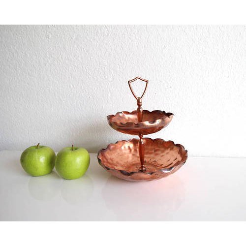 Azmi Brass Copper Tray Tiered Dish Home Decor, Packaging Type: Box