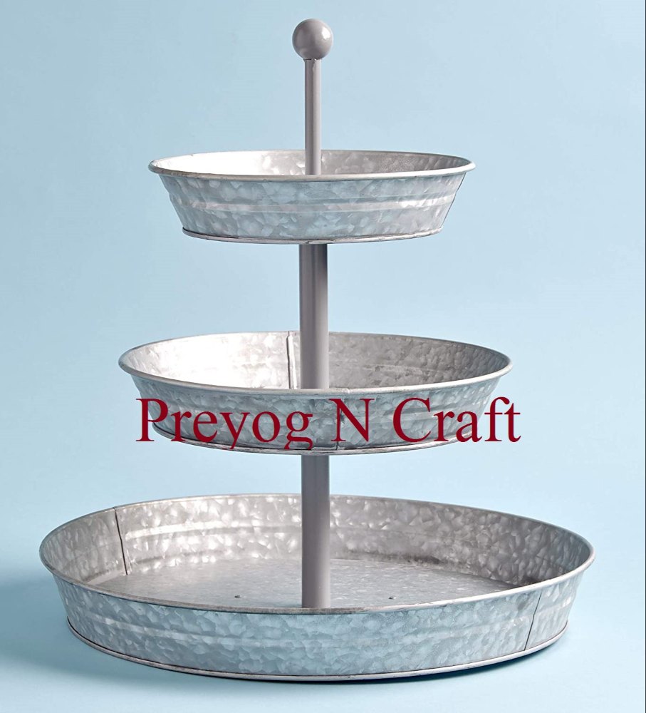 Metal Preyog Galvanized 3 Tier Serving Tray, Shape: Circular, Size: Custom img