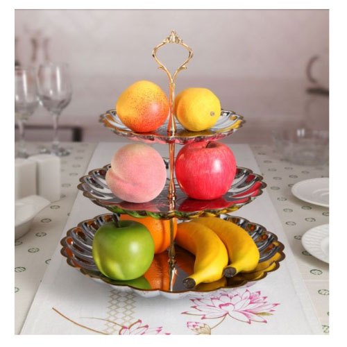 Steel Roxx Persian 3 Tier Fruit Tray, For Hotel, Shape: Round(Tray)