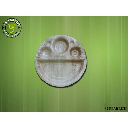 Natural PRAKRITII Areca Round Partition Plate, Size: 12 Inch