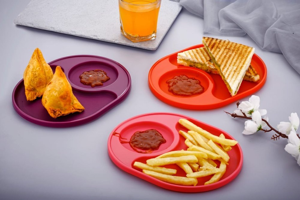 Red Plain Partition Plate Unbreakable Food Plate Set, 6 Pcs Plate, For Home, Packaging Type: Box