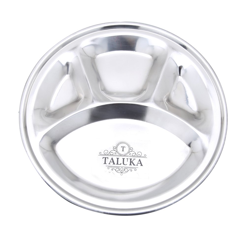 Taluka Silver Stainless Steel Round Compartment Tray img