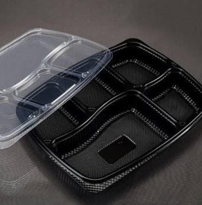5 Compartment Disposable Plastic meal Plate with lid