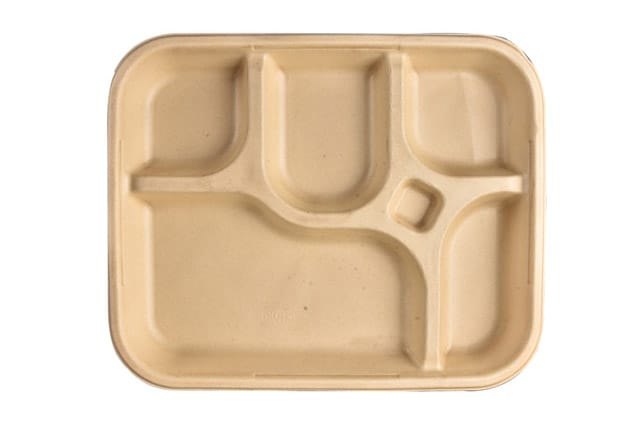 white & brown Plain 6 COMPARTMENT SUGARCANE BAGASSE PLATE, For Restaurant