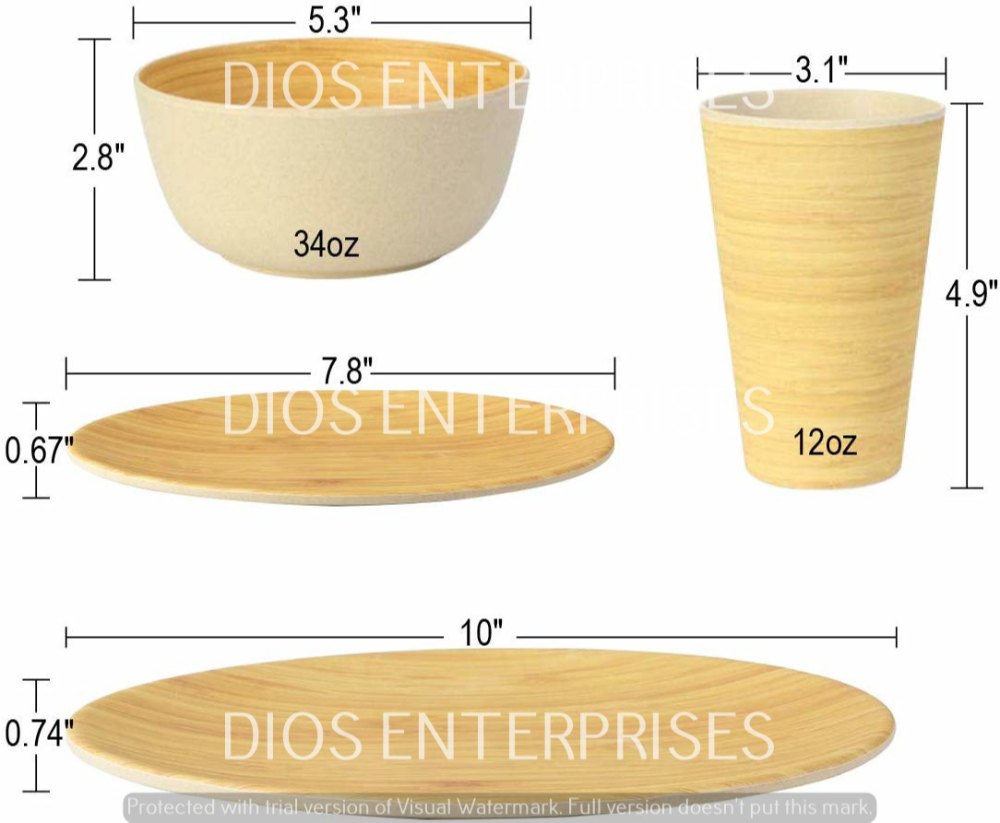 Natural Plain Bamboo Plates, Bowl And Glass, For Kitchen Accessories