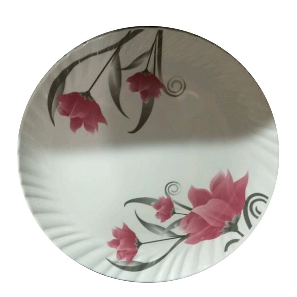 White Printed Pink Flower Fiber Plates, For Home