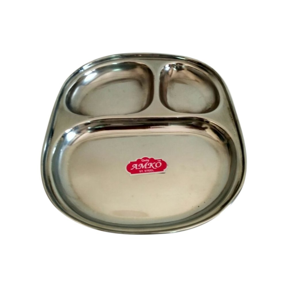 Silver SS 3 Compartment Plate, For Home, Shape: Oval