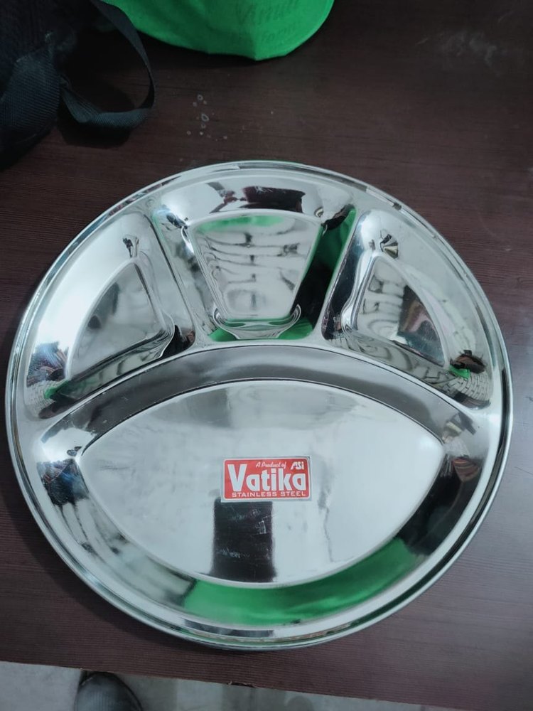 Vatika Silver SS 4 Compartment Kitchen Plate