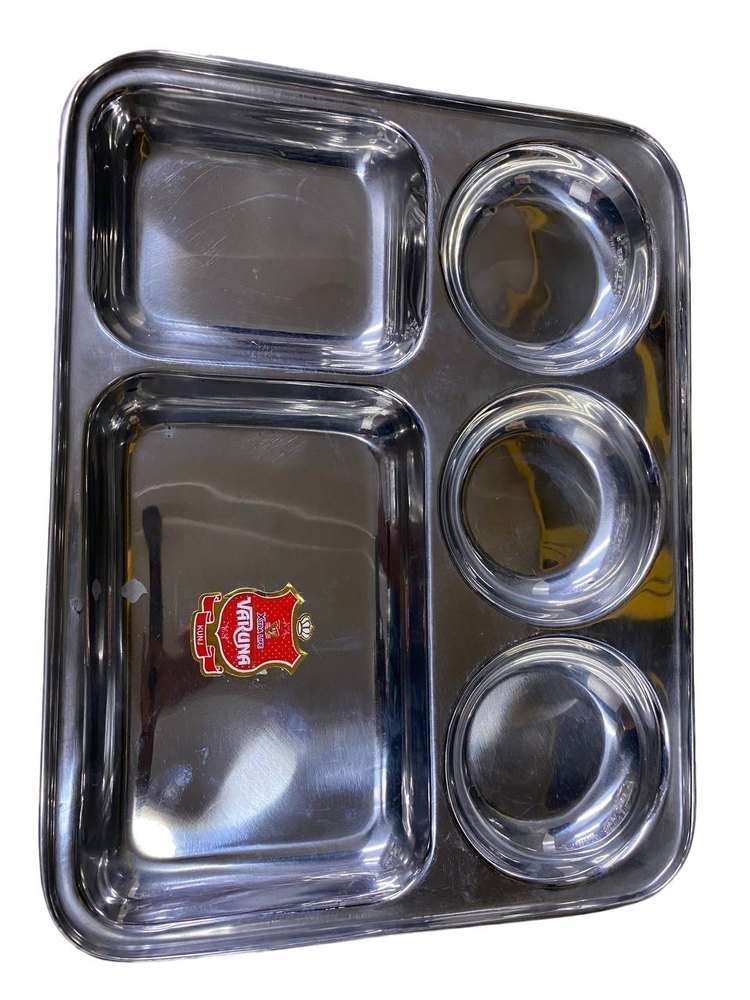 Silver Plain 5 Compartment Stainless Steel Plate, For Restaurant