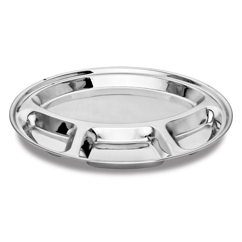 Silver Round Stainless Steel Four Compartment Thali, For Restaurant