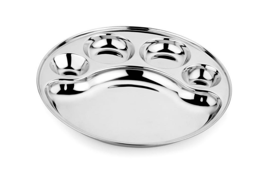 Shubash Silver Five Compartment SS Dinner Plate, For Home